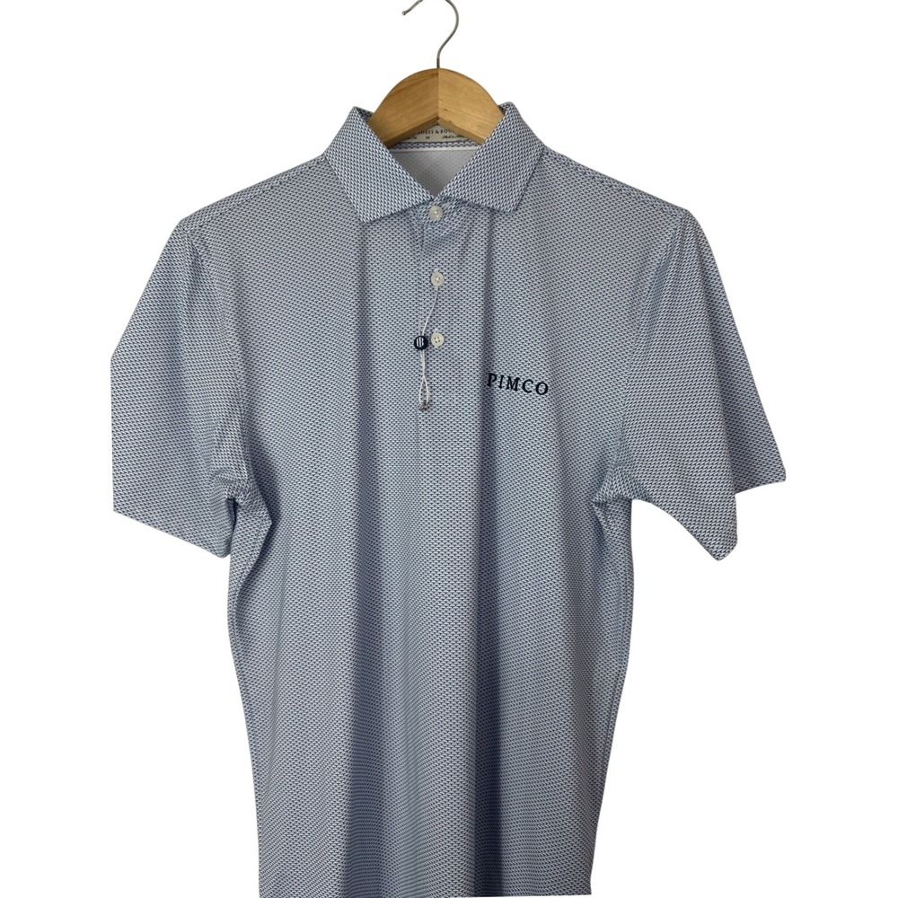 Holderness & Bourne Mens M Polo Shirt Blue White PIMCO Logo Hit Golf Athletic